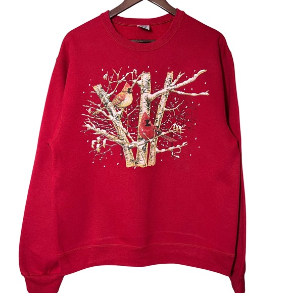 Jerzees Tops - Jerzees NuBlend Red Cardinal Winter Snow Graphic Sweatshirt Women's Medium